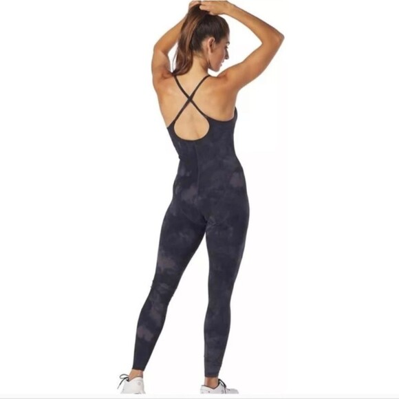 Glyder Pure Bodysuit Black Gray Tie Dye Yoga Leggings Spandex Bra Jumpsuit - Picture 2 of 7